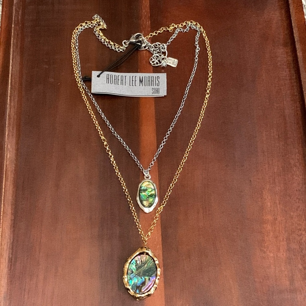 NWT Robert Lee Morris two tone shell pendant necklace